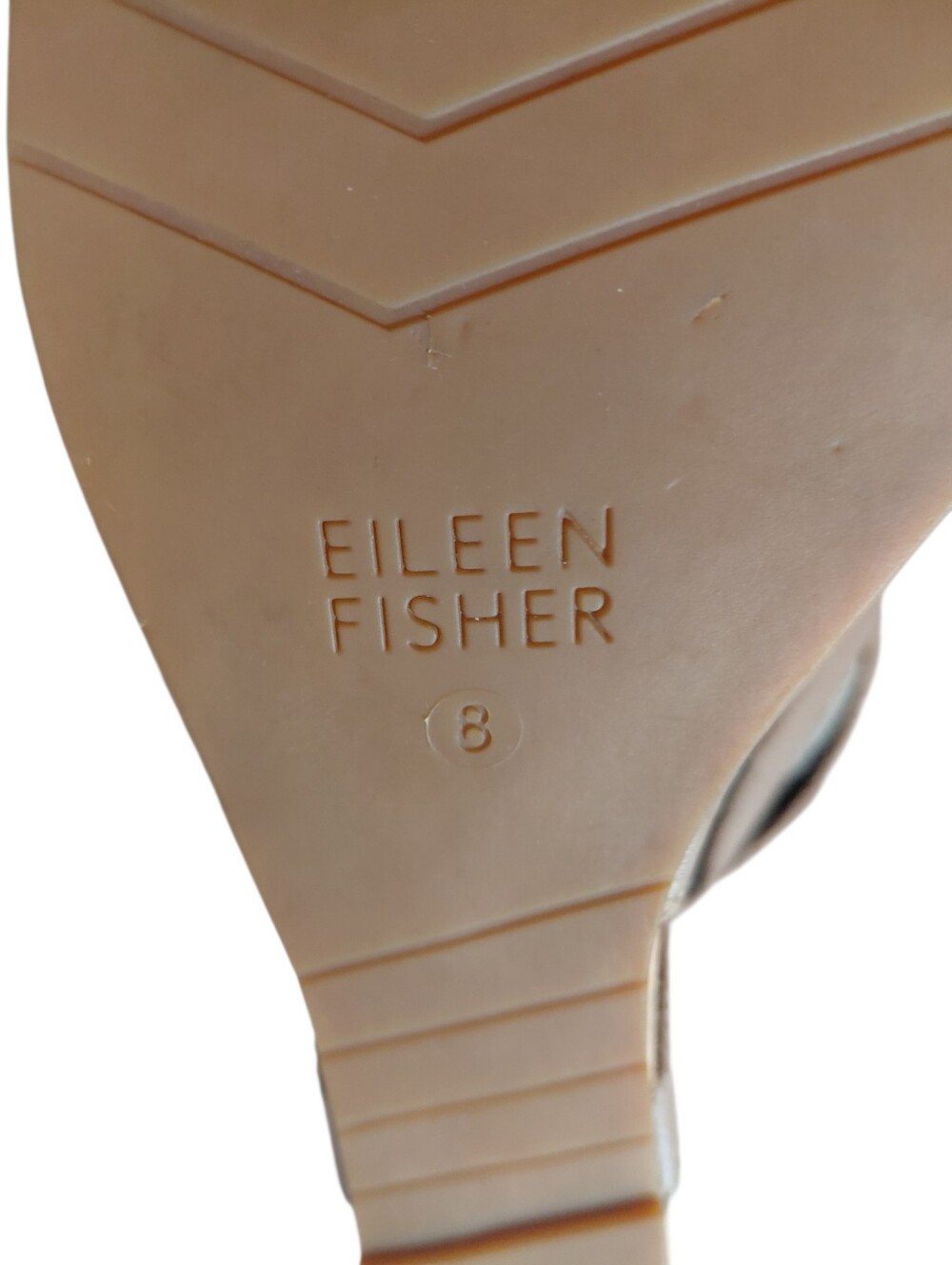 Eileen Fisher Taupe Strappy Cut Out Wood Wedge Sandals Size 8 - Picture 11 of 14